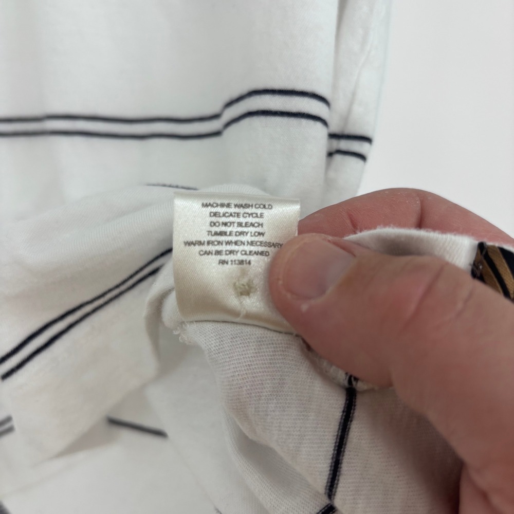 Billy Reid Polo Shirt Mens Medium White Navy Striped Cotton Pocket Cropped Fit - Picture 7 of 10
